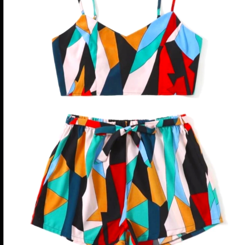 NWOT SHEIN Woman's 2pc Crop Top Short Set 0X (12)
